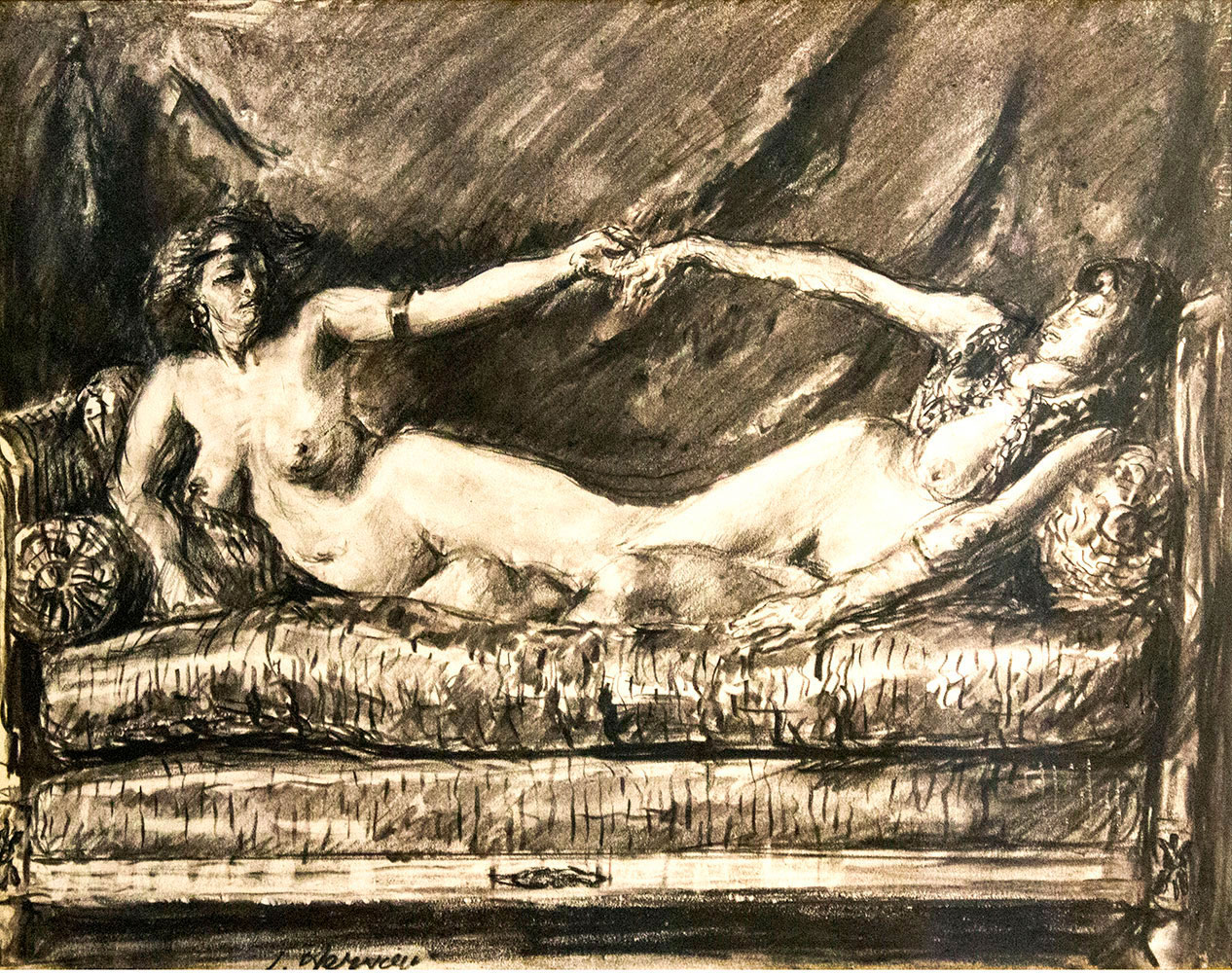 Femme nue assise sur un canapé par Louise Hervieu