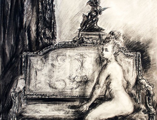 Femme nue assise sur un canapé