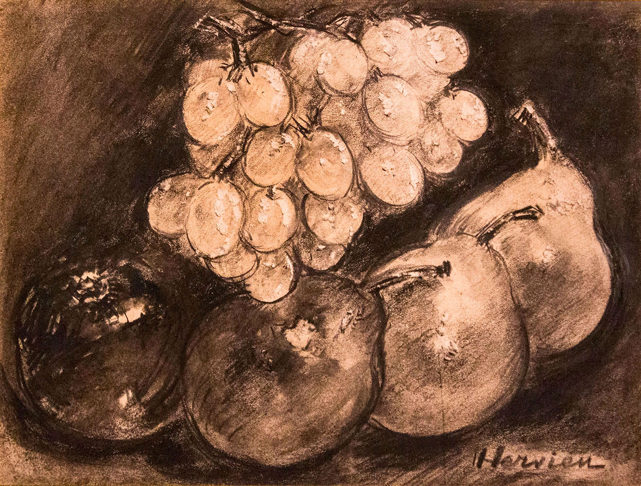 Pomme poires et grappe de raisins par Louise Hervieu